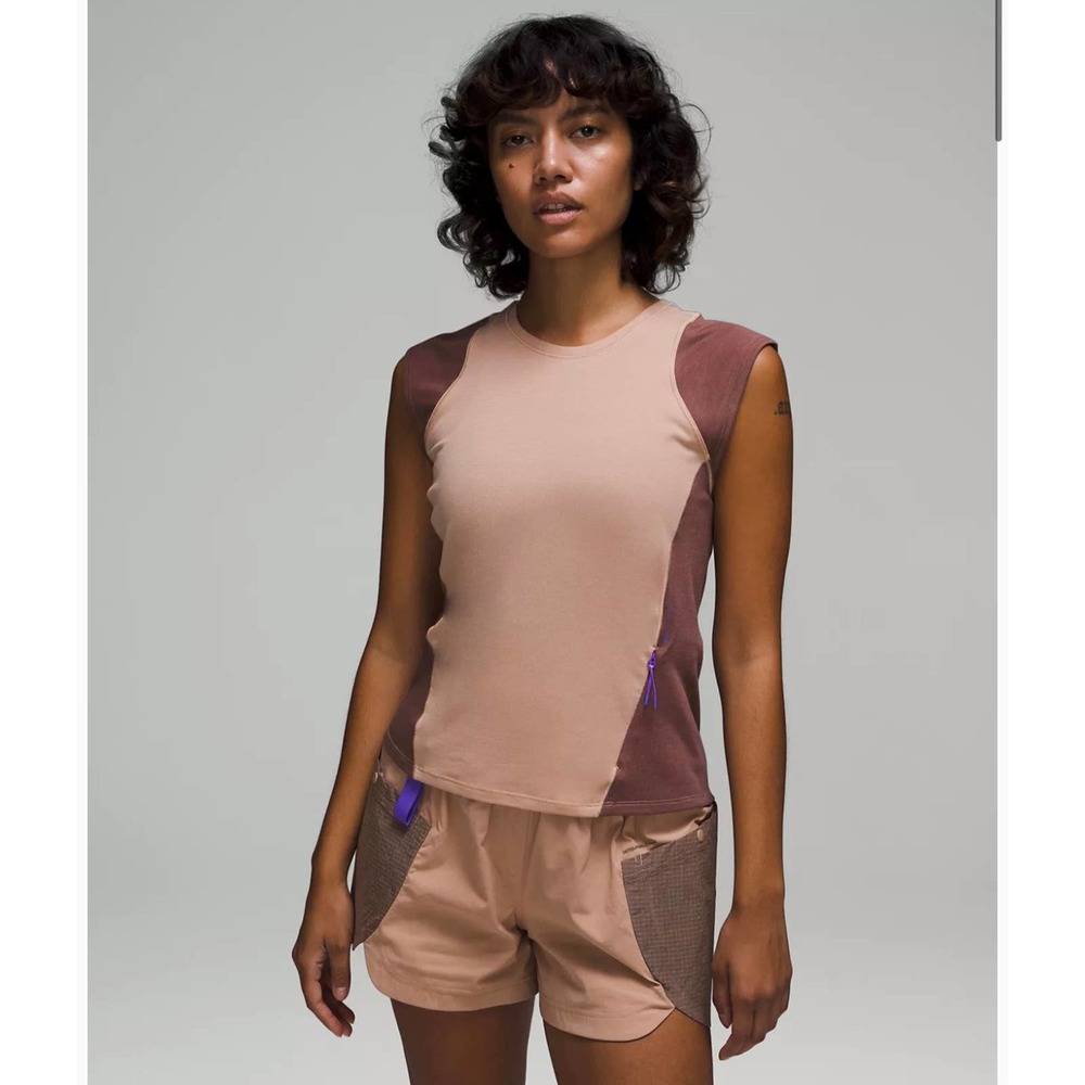 NWT Lululemon Womens Pink Clay Dark Oxide Cap Sleeve Hiking Tank Shirt SZ 8